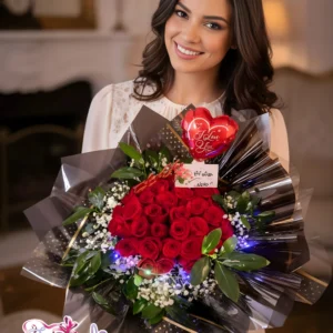 experiencia premium: ramo buchón de 36 rosas con iluminación led